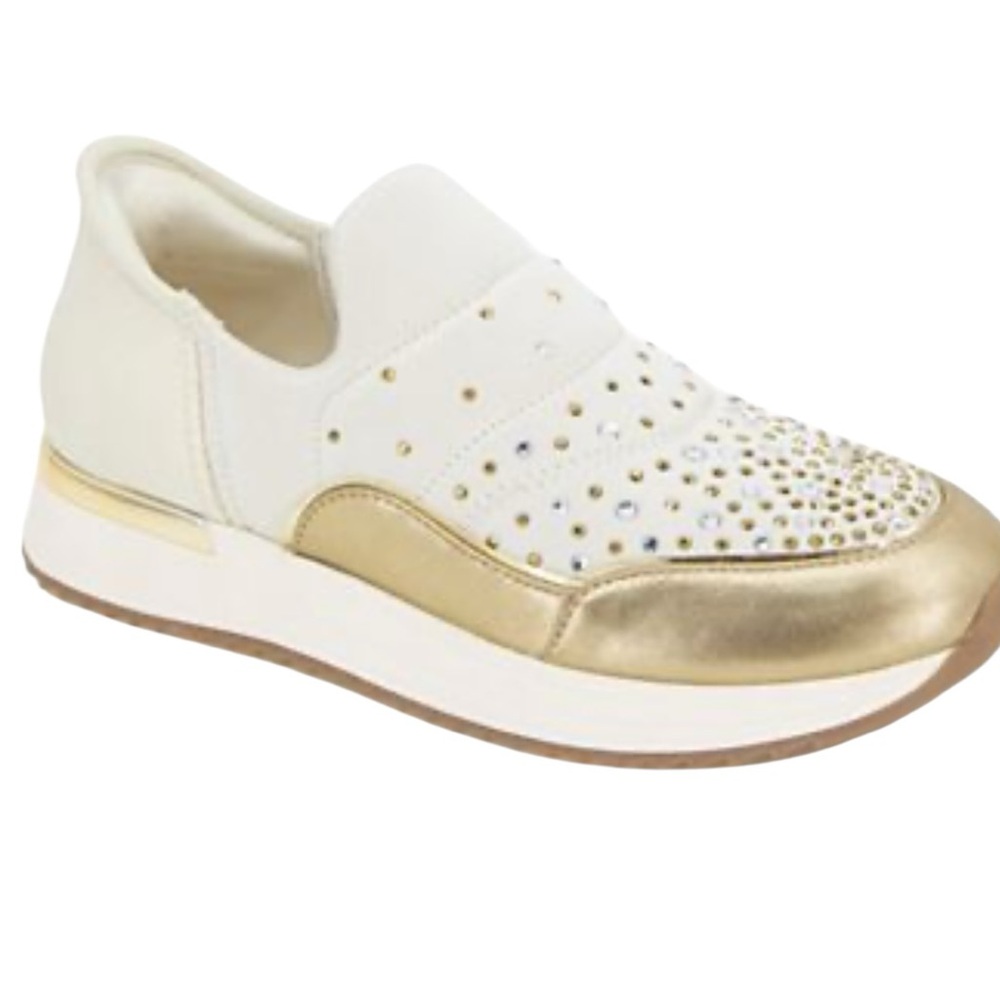 Kenneth Cole Women's Gold and White Slip-On Sneakers 12 W